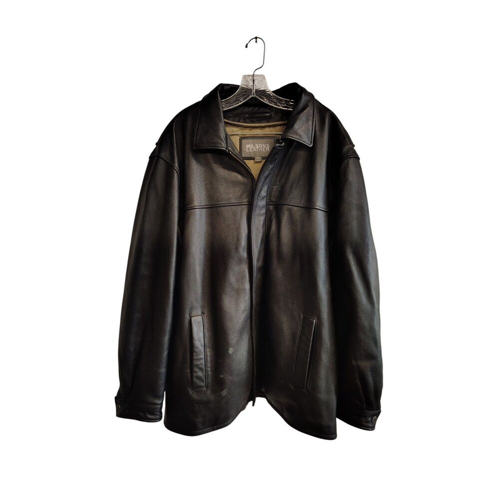 Vtg Wilsons Black Leather Bomber Jacket Men's Size XL Full‎ Snap Zipper